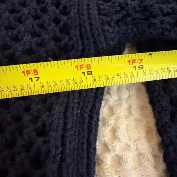 Coastal Grandma Talbots Navy Blue Open Knit Mesh V-Neck Crochet Sweater Top - Picture 6 of 7